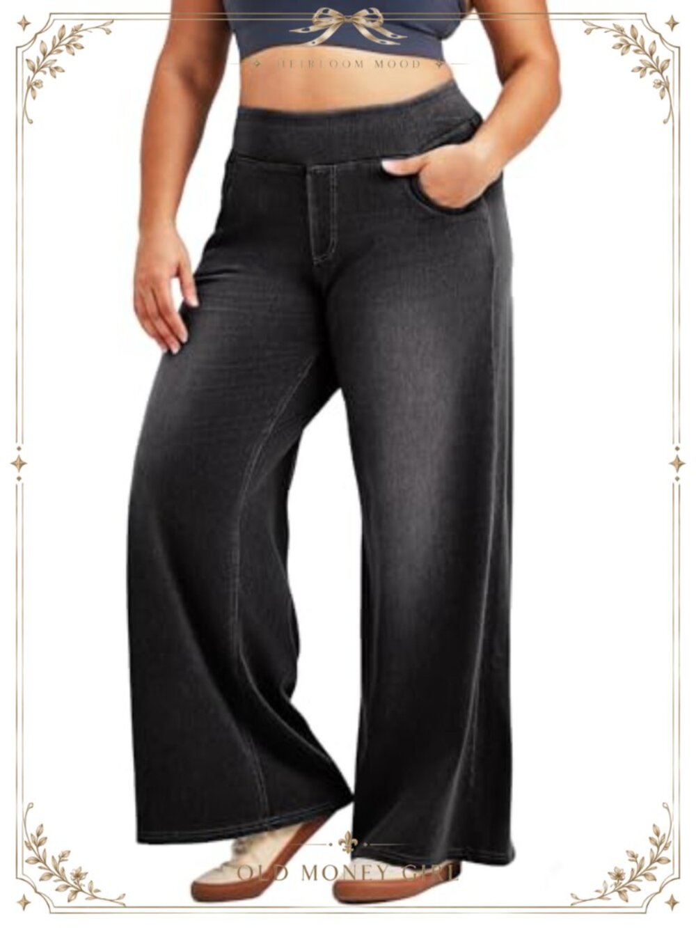 Wide Leg High Waist Jeans Women Pull On Stretch Denim Pants Pockets
